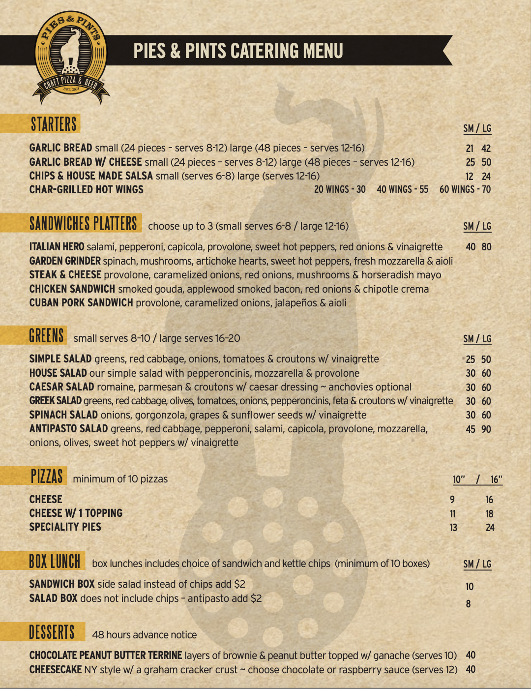 Menu - Pies Pints Great Pizza And Awesome Craft Beer - Get Some